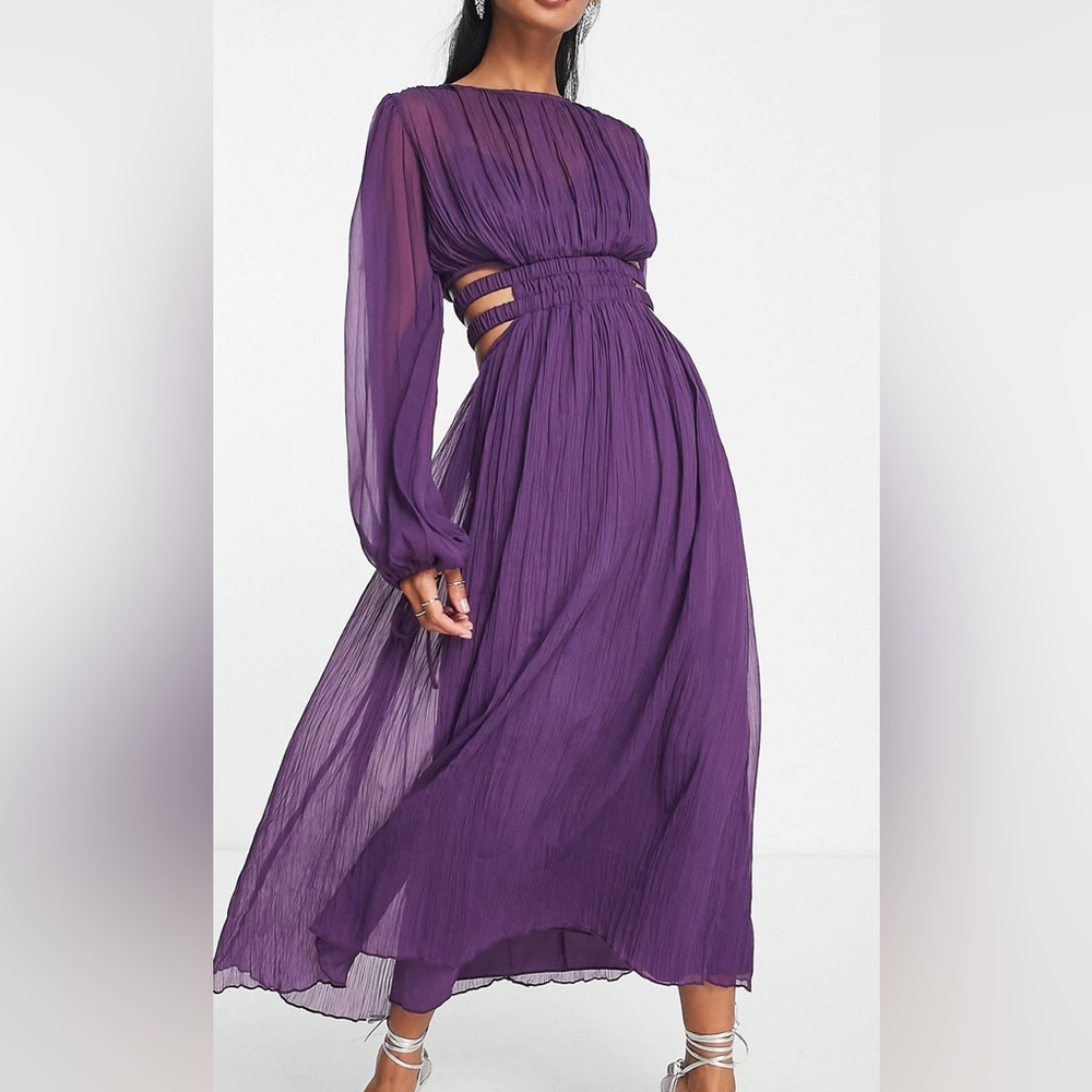 ASOS Design pleated midi dress with ruched waist detail.